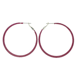 Pink & Silver-Tone Colored Metal Hoop-Earrings #LQE3021