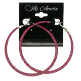 Pink & Silver-Tone Colored Metal Hoop-Earrings #LQE3021