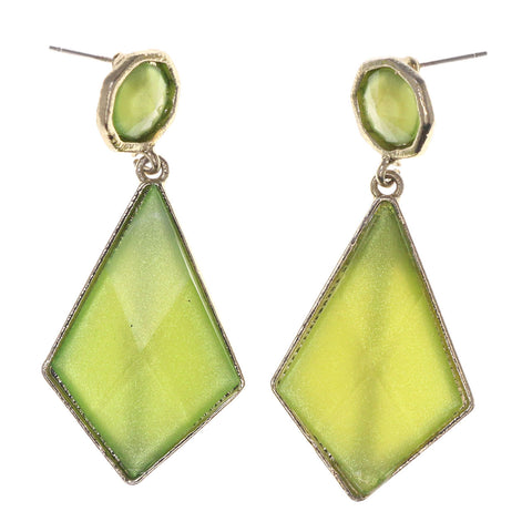 Green & Gold-Tone Acrylic -Dangle-Earrings Bead Accents #LQE3032