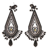 Black & Silver-Tone Metal -Dangle-Earrings Crystal Accents #LQE3036
