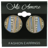 Silver-Tone & Multi Colored Metal Stud-Earrings With Crystal Accents
