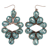 Blue & Silver-Tone Colored Metal Dangle-Earrings With Crystal Accents #LQE3046