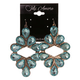 Blue & Silver-Tone Colored Metal Dangle-Earrings With Crystal Accents #LQE3046
