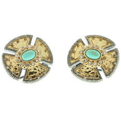 Gold-Tone & Blue Colored Metal Stud-Earrings With Crystal Accents #LQE304