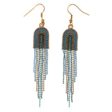 Blue & Gold-Tone Colored Metal Dangle-Earrings With Bead Accents #LQE3052