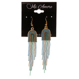 Blue & Gold-Tone Colored Metal Dangle-Earrings With Bead Accents #LQE3052