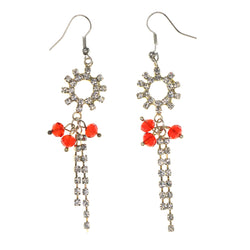 Silver-Tone Metal Dangle-Earrings With Red Crystal Accents
