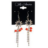 Silver-Tone Metal Dangle-Earrings With Red Crystal Accents