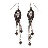 Black & Silver-Tone Colored Metal Dangle-Earrings With Crystal Accents #LQE3058