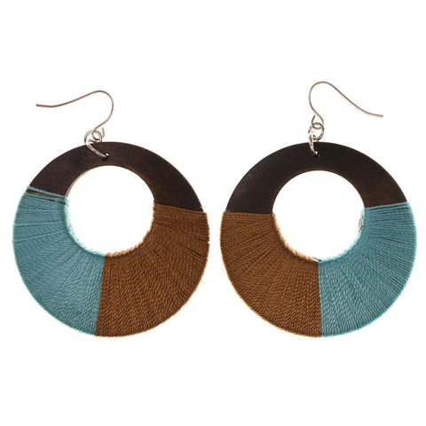 Brown & Blue Colored Fabric Dangle-Earrings #LQE3065