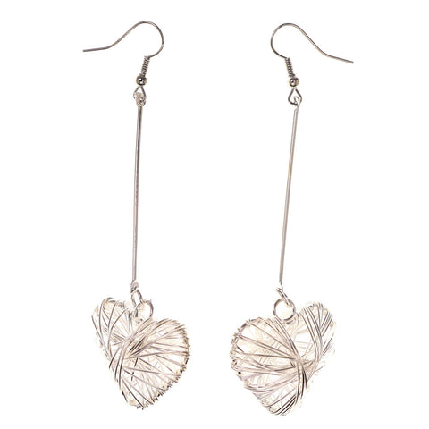 Heart Dangle-Earrings Silver-Tone Color #LQE3068