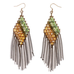 Colorful & Gold-Tone Colored Metal Dangle-Earrings With tassel Accents #LQE3069