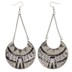 Silver-Tone & Black Colored Metal Dangle-Earrings #LQE3070