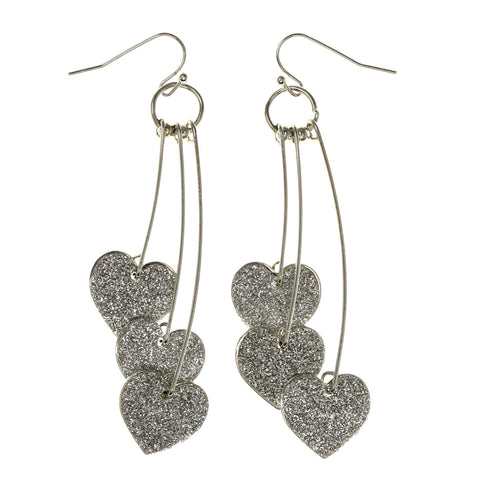 Glitter Sparkle Heart Dangle-Earrings Silver-Tone Color #LQE3071