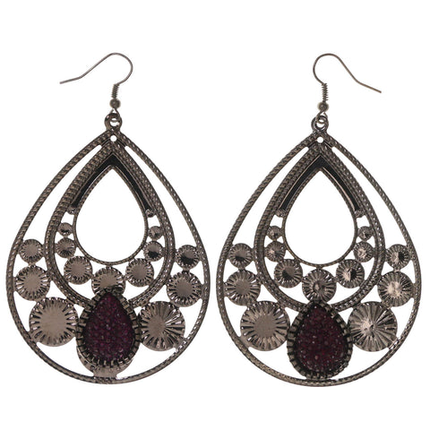 Black & Purple Colored Metal Dangle-Earrings With Bead Accents