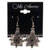 Silver-Tone & Black Colored Metal Dangle-Earrings With Crystal Accents #LQE3076