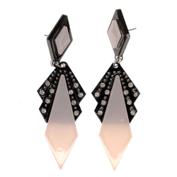 Black & White Colored Acrylic Drop-Dangle-Earrings With Crystal Accents #LQE3077