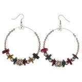 Silver-Tone & Multi Colored Metal Dangle-Earrings With Bead Accents