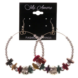 Silver-Tone & Multi Colored Metal Dangle-Earrings With Bead Accents