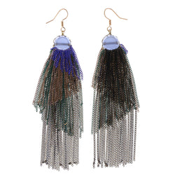 Blue & Multi Colored Metal Dangle-Earrings With tassel Accents #LQE3080