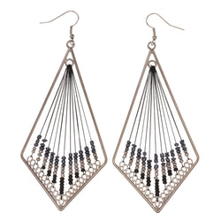 Silver-Tone & Black Colored Metal Dangle-Earrings With Bead Accents #LQE3087