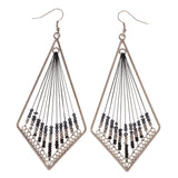 Silver-Tone & Black Colored Metal Dangle-Earrings With Bead Accents #LQE3087