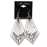 Silver-Tone & Black Colored Metal Dangle-Earrings With Bead Accents #LQE3087