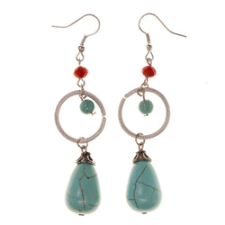 Silver-Tone Metal Dangle-Earrings With Blue Stone Accents