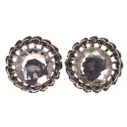 Silver-Tone & Black Colored Metal Stud-Earrings With Crystal Accents #LQE3092