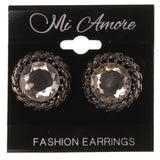 Silver-Tone & Black Colored Metal Stud-Earrings With Crystal Accents #LQE3092