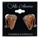 Peach & Gold-Tone Colored Metal Stud-Earrings With Crystal Accents #LQE3097