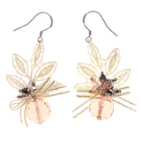 Bow Theme Beaded Accents Synthetic-Fiber Dangle-Earrings Peach & White #LQE3100