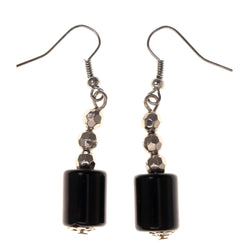 Beaded Accents Metal Dangle-Earrings Silver-Tone & Black #LQE3101