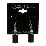 Beaded Accents Metal Dangle-Earrings Silver-Tone & Black #LQE3101