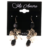 Beaded Accents Metal Dangle-Earrings Silver-Tone & Black #LQE3102