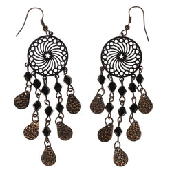 Star Theme Beaded Accents Metal Dangle-Earrings Silver-Tone & Black #LQE3103