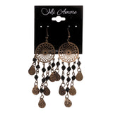 Star Theme Beaded Accents Metal Dangle-Earrings Silver-Tone & Black #LQE3103