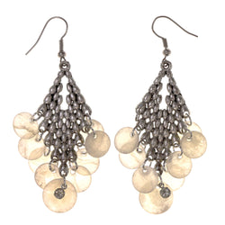 Metal Dangle-Earrings Silver-Tone & White #LQE3104
