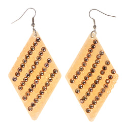 Crystal Accents Plastic Dangle-Earrings White & Peach #LQE3105