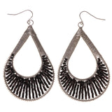 Beaded Accents Metal Dangle-Earrings Silver-Tone & Black #LQE3106