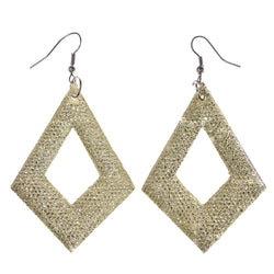 Plastic Dangle-Earrings Yellow & Silver-Tone #LQE3110