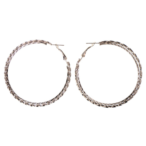 Metal Hoop-Earrings Silver-Tone #LQE3112