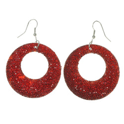 Plastic Dangle-Earrings Red & Silver-Tone #LQE3124