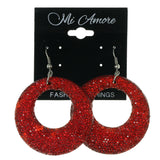 Plastic Dangle-Earrings Red & Silver-Tone #LQE3124