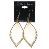 Metal Dangle-Earrings Gold-Tone & White #LQE3127