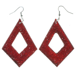 Plastic Dangle-Earrings Red & Silver-Tone #LQE3128