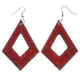 Plastic Dangle-Earrings Red & Silver-Tone #LQE3128