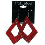 Plastic Dangle-Earrings Red & Silver-Tone #LQE3128