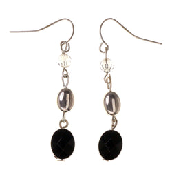 Beaded Accents Metal Dangle-Earrings Silver-Tone & Black #LQE3130