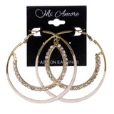 Crystal Accents Metal Hoop-Earrings Gold-Tone & White #LQE3131